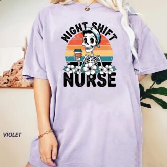 Skeleton Halloween Nurse RN T-Shirt, Funny Night Shift Tee for Women
