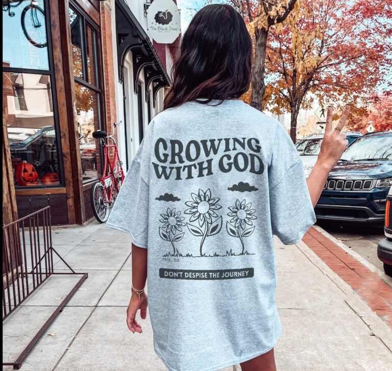 Bible Verse Christian T-Shirt, Growing with God Tee, Jesus, Faith, Worship Graphic Tee