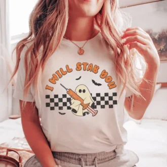 Funny Nurse Halloween Shirt, I Will Stab You Tee, Gift for RN, LPN, Nursing Student