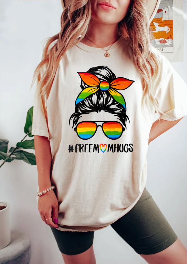 LGBT Mom Pride Shirt, Free Mom Hugs, Proud Rainbow Mama Tee, Gay Lesbian Mom Apparel