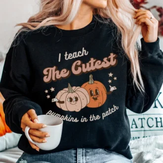 Retro Halloween Teacher Tee - I Teach The Cutest Pumpkins In The Patch Shirt - Funny Halloween Fall Teacher Tee - Autumn Fall Gift