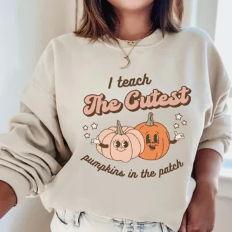 Retro Halloween Teacher Tee - I Teach The Cutest Pumpkins In The Patch Shirt - Funny Halloween Fall Teacher Tee - Autumn Fall Gift