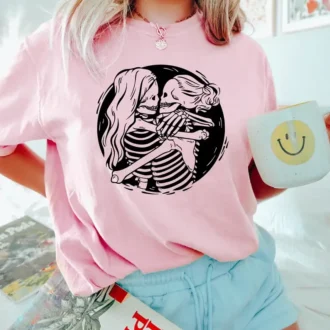Aesthetic Skeleton Lesbian Couple Shirt - Lesbian Shirt - Queer Love Apparel - Pride Month Tee - Gay Gift