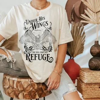 Under His Wings Christian T-Shirt, Jesus, Worship, Bible Verse Apparel for Men & Women