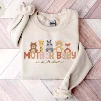 Mother Baby Nurse Sweatshirt, Labor & Delivery Nursing Gift, Postpartum Nurse Tee, Cute L&D Nurse Shirt