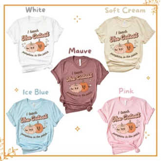 Retro Halloween Teacher Tee - I Teach The Cutest Pumpkins In The Patch Shirt - Funny Halloween Fall Teacher Tee - Autumn Fall Gift