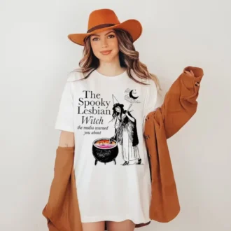 Vintage Lesbian Shirt - The Spooky Lesbian Witch The Media Warned You About Shirt - LGBTQ Pride Shirt - Queer Pride Gift